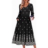 Zeagoo Fall Dresses for Women Casual Long Sleeve A Line V Neck Midi Dress(Black Boho Print)
