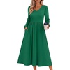 Zeagoo Fall Dresses for Women Casual Long Sleeve A Line V Neck Midi Dress(Dark Green)