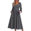 Zeagoo Fall Dresses for Women Casual Long Sleeve A Line V Neck Midi Dress(Dark Grey)