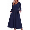 Zeagoo Fall Dresses for Women Casual Long Sleeve A Line V Neck Midi Dress(Navy Blue)