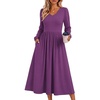 Zeagoo Fall Dresses for Women Casual Long Sleeve A Line V Neck Midi Dress(Purple)