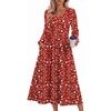 Zeagoo Fall Dresses for Women Casual Long Sleeve A Line V Neck Midi Dress(Red Floral)