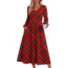 Zeagoo Fall Dresses for Women Casual Long Sleeve A Line V Neck Midi Dress(Red Plaid)