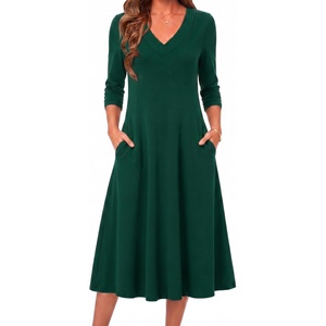 Zeagoo Dresses for Womens Long Sleeve Midi Dress Fall Casual A Line Dress(Green)