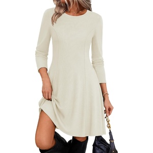 Zeagoo Sweater Dress for Women Fall 2026 Long Sleeve Crew Neck Ribbed Knit Fit and Flare A-Line Dresses(Beige)