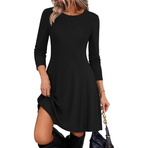 Zeagoo Sweater Dress for Women Fall 2026 Long Sleeve Crew Neck Ribbed Knit Fit and Flare A-Line Dresses(Black)