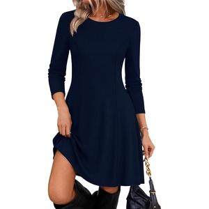 Zeagoo Sweater Dress for Women Fall 2026 Long Sleeve Crew Neck Ribbed Knit Fit and Flare A-Line Dresses(Blue)