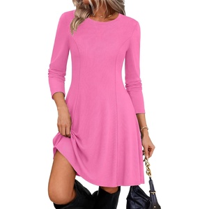Zeagoo Sweater Dress for Women Fall 2026 Long Sleeve Crew Neck Ribbed Knit Fit and Flare A-Line Dresses(Peach Pink)