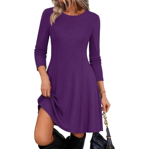 Zeagoo Sweater Dress for Women Fall 2026 Long Sleeve Crew Neck Ribbed Knit Fit and Flare A-Line Dresses(Purple)