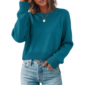 Zeagoo Sweaters for Women Cropped Crewneck Basic 2026 Trendy Fall Tops(Lake Blue)