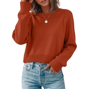 Zeagoo Sweaters for Women Cropped Crewneck Basic 2026 Trendy Fall Tops(Orange)