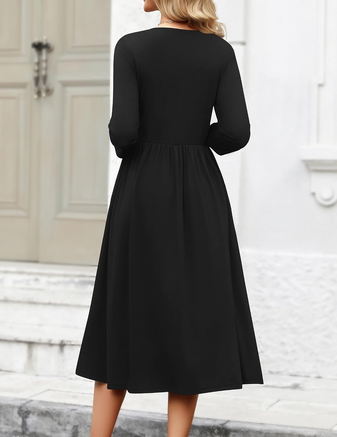 image:imageZeagoo 34 Sleeve Womens Dress Casual Aline Summer Fall Midi Long Dresses01black