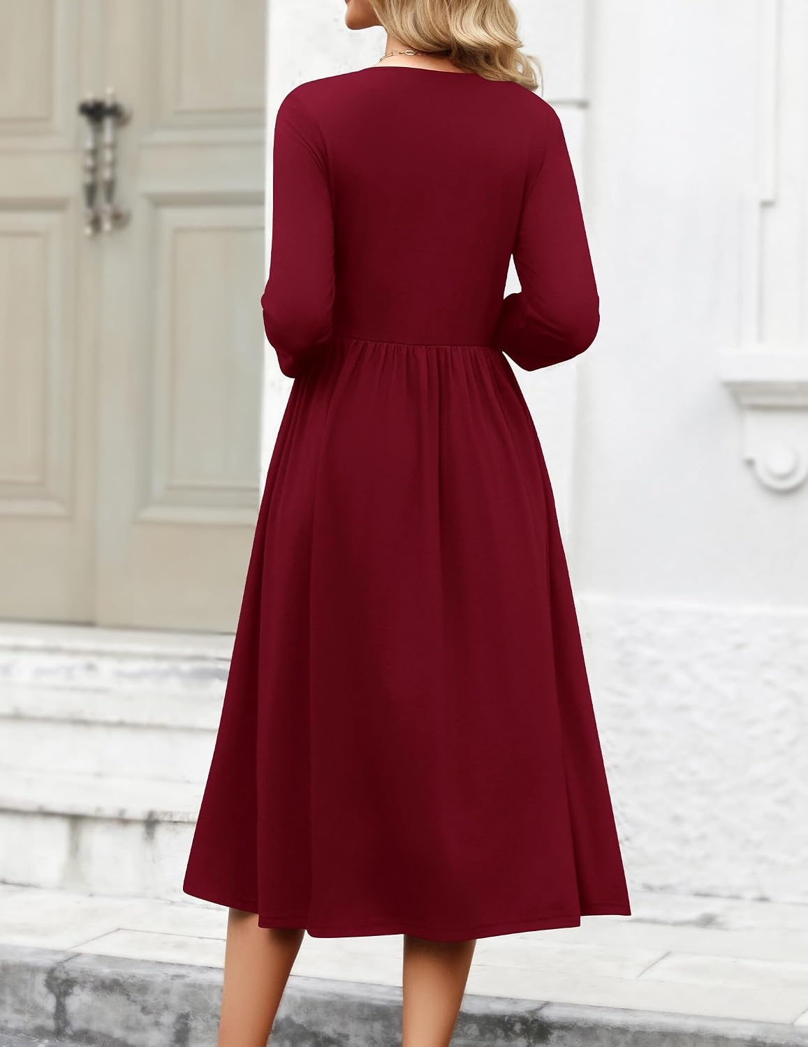 image:imageZeagoo 34 Sleeve Womens Dress Casual Aline Summer Fall Midi Long DressesWine Red