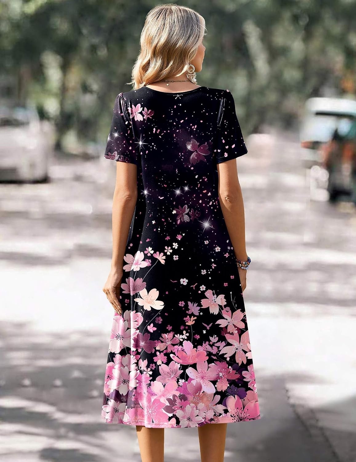 image:imageZeagoo Summer Casual Dress for Womens Floral Midi Sundress with PocketsBlack Pink Floral