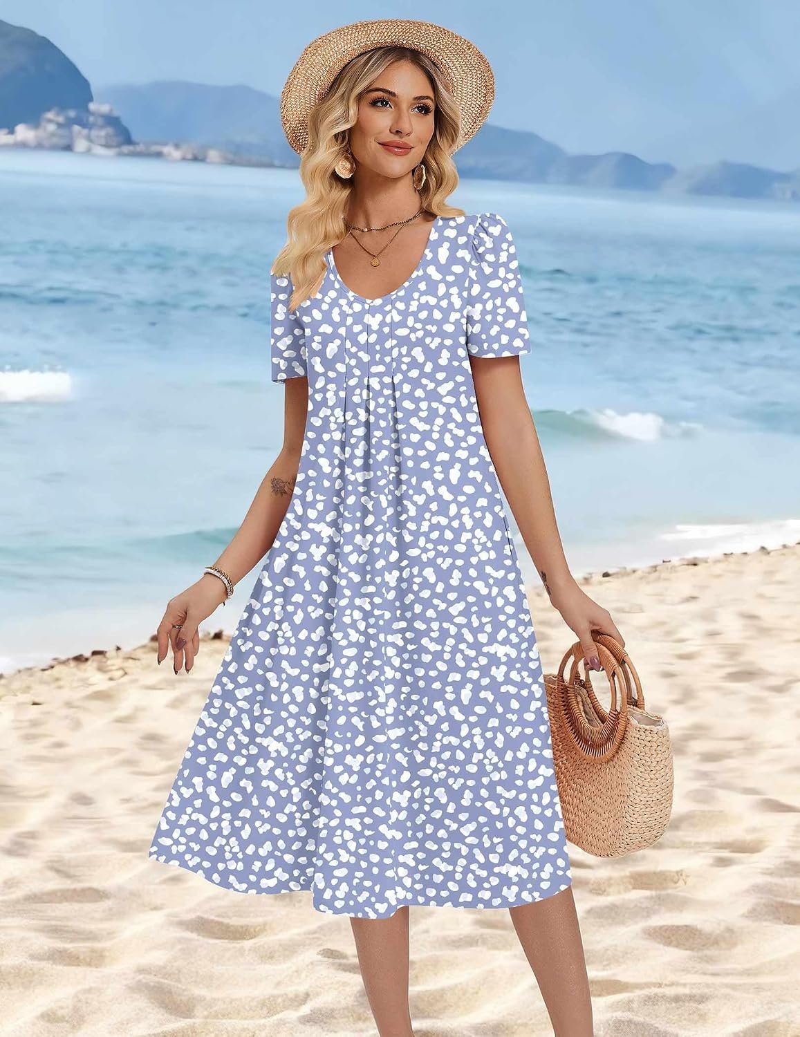 image:imageZeagoo Summer Casual Dress for Womens Floral Midi Sundress with PocketsBlueprinted