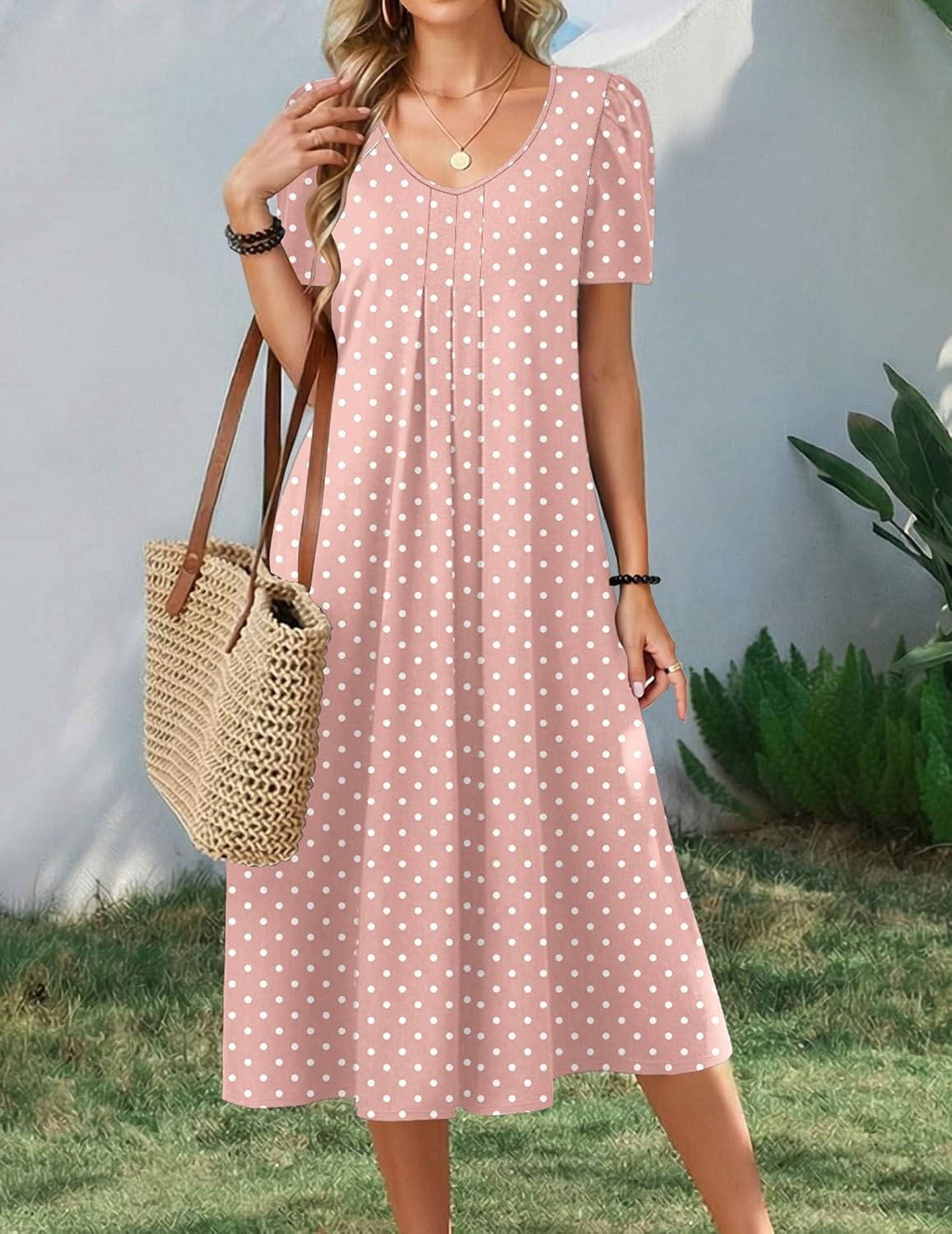 image:imageZeagoo Summer Casual Dress for Womens Floral Midi Sundress with PocketsPink Dot