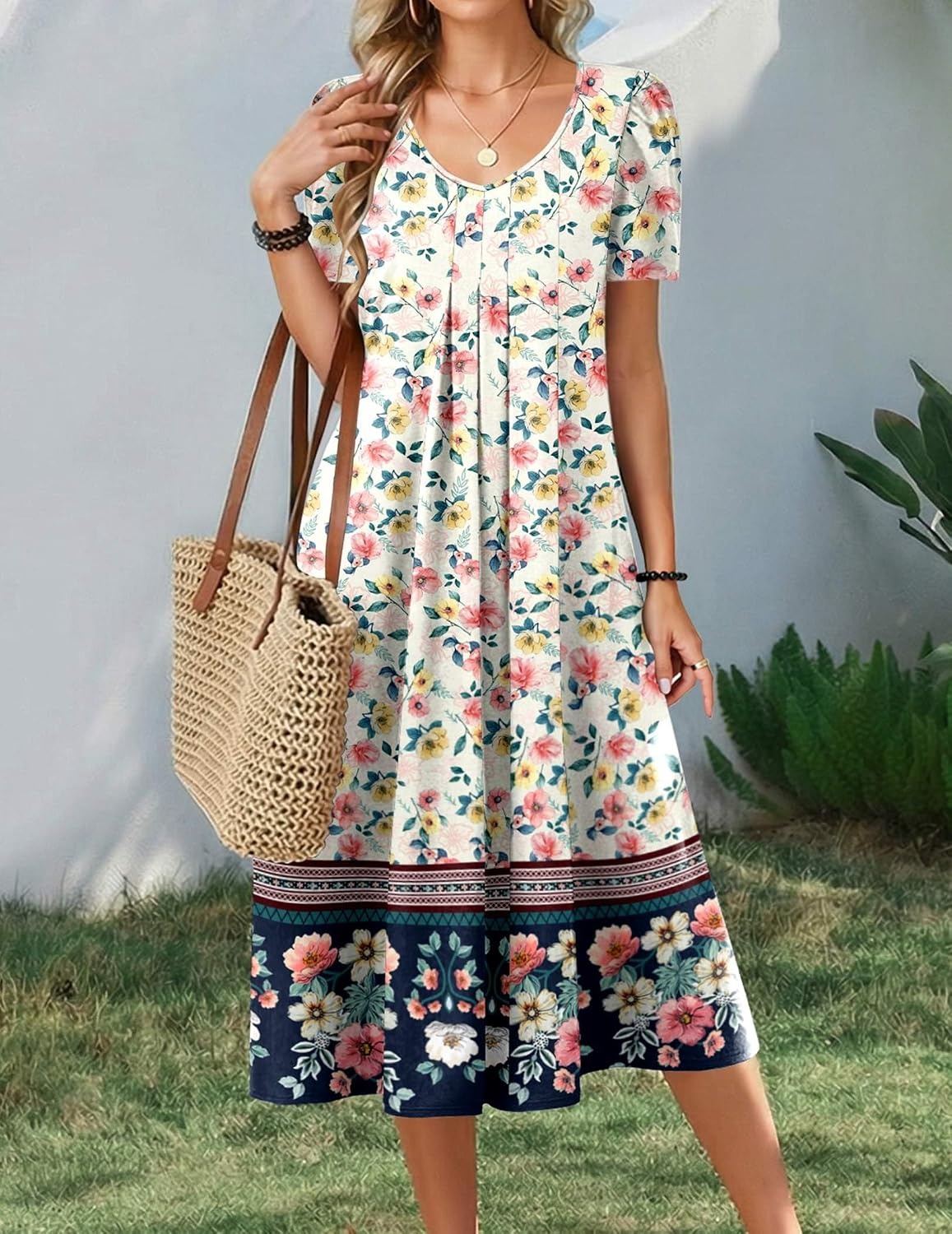 image:imageZeagoo Summer Casual Dress for Womens Floral Midi Sundress with PocketsPink Floralprinted