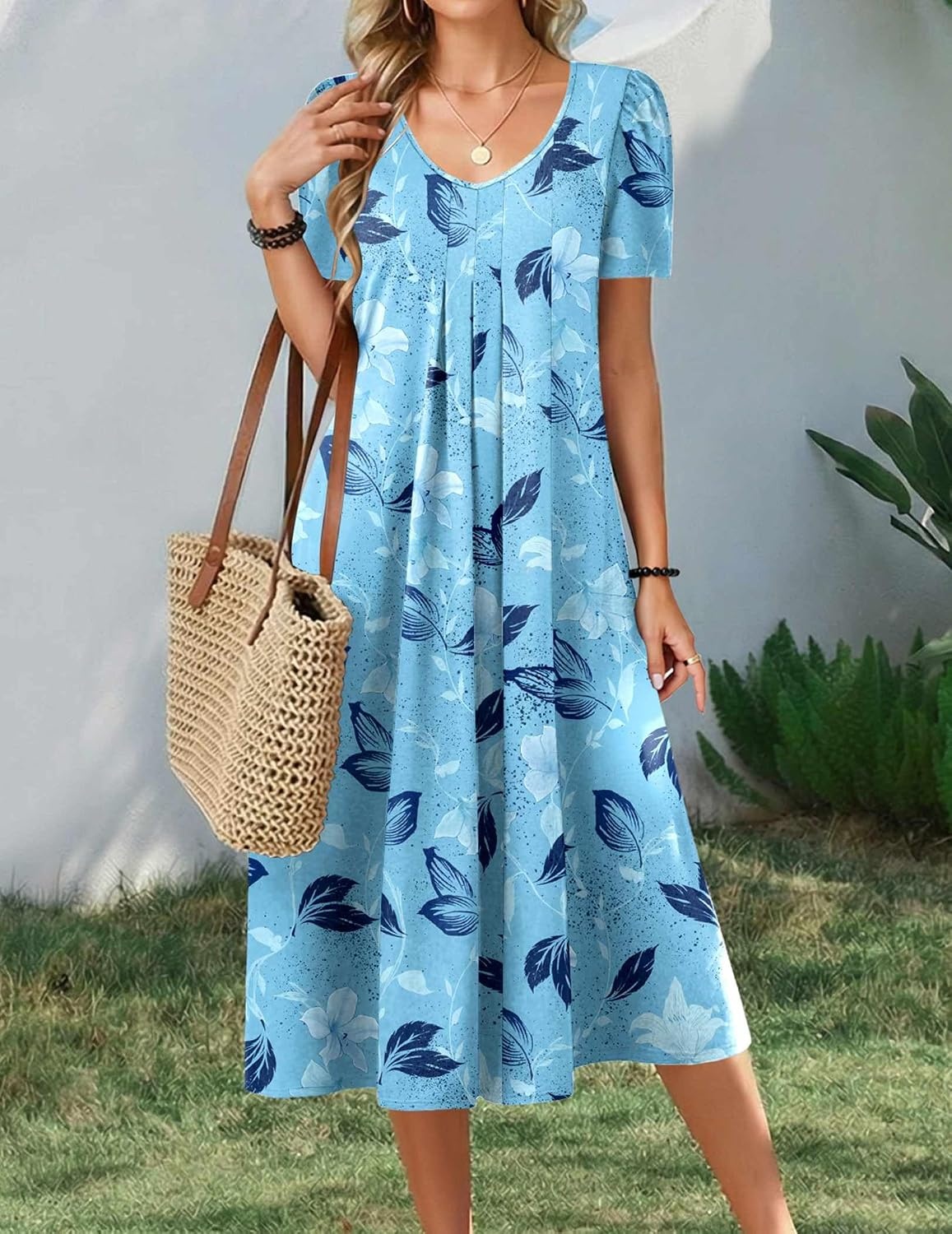 image:imageZeagoo Summer Casual Dress for Womens Floral Midi Sundress with PocketsSky Blue
