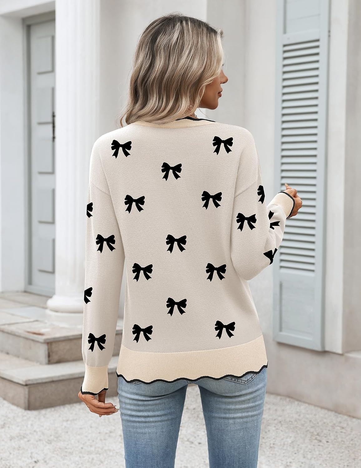image:imageZeagoo Sweaters for Women 2026 Fall Outfits Long Sleeve Winter ClothesBow Black