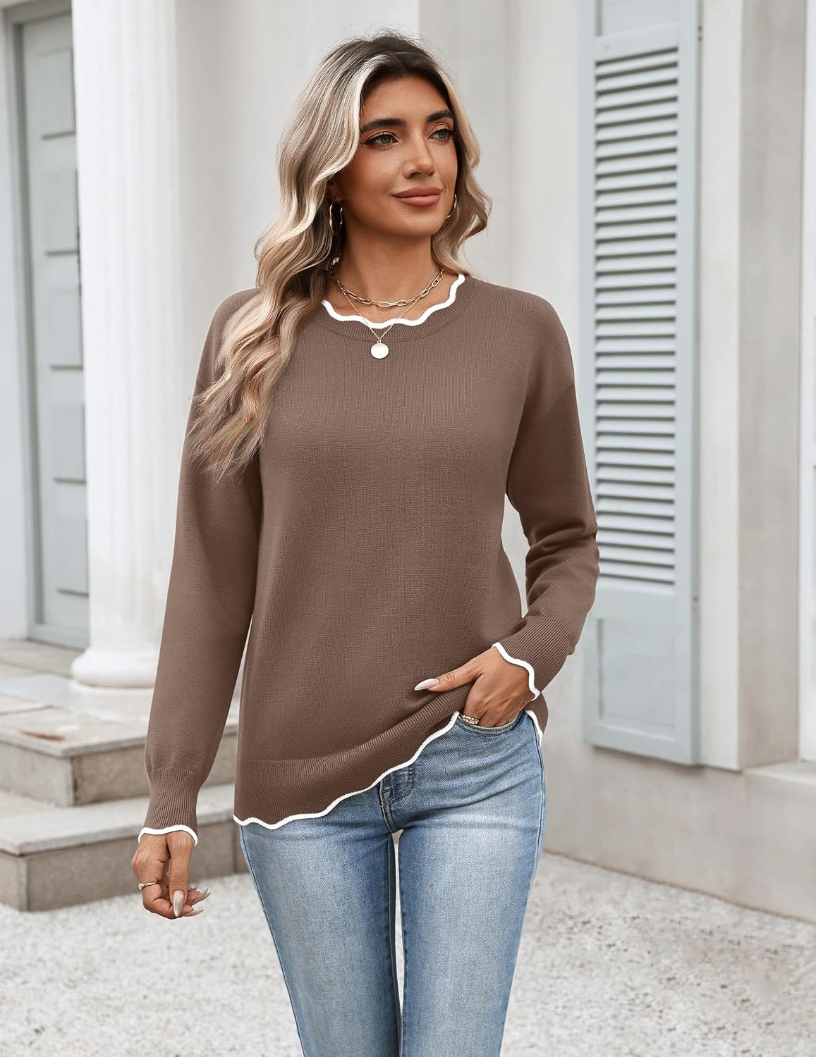 image:imageZeagoo Sweaters for Women 2026 Fall Outfits Long Sleeve Winter ClothesBrown