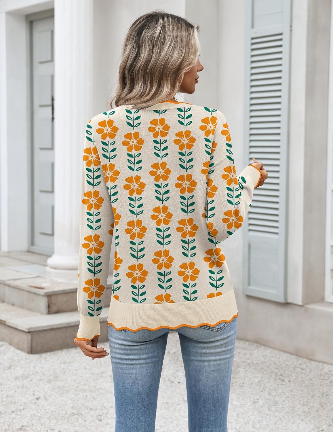 image:imageZeagoo Sweaters for Women 2026 Fall Outfits Long Sleeve Winter ClothesFlower Apricot