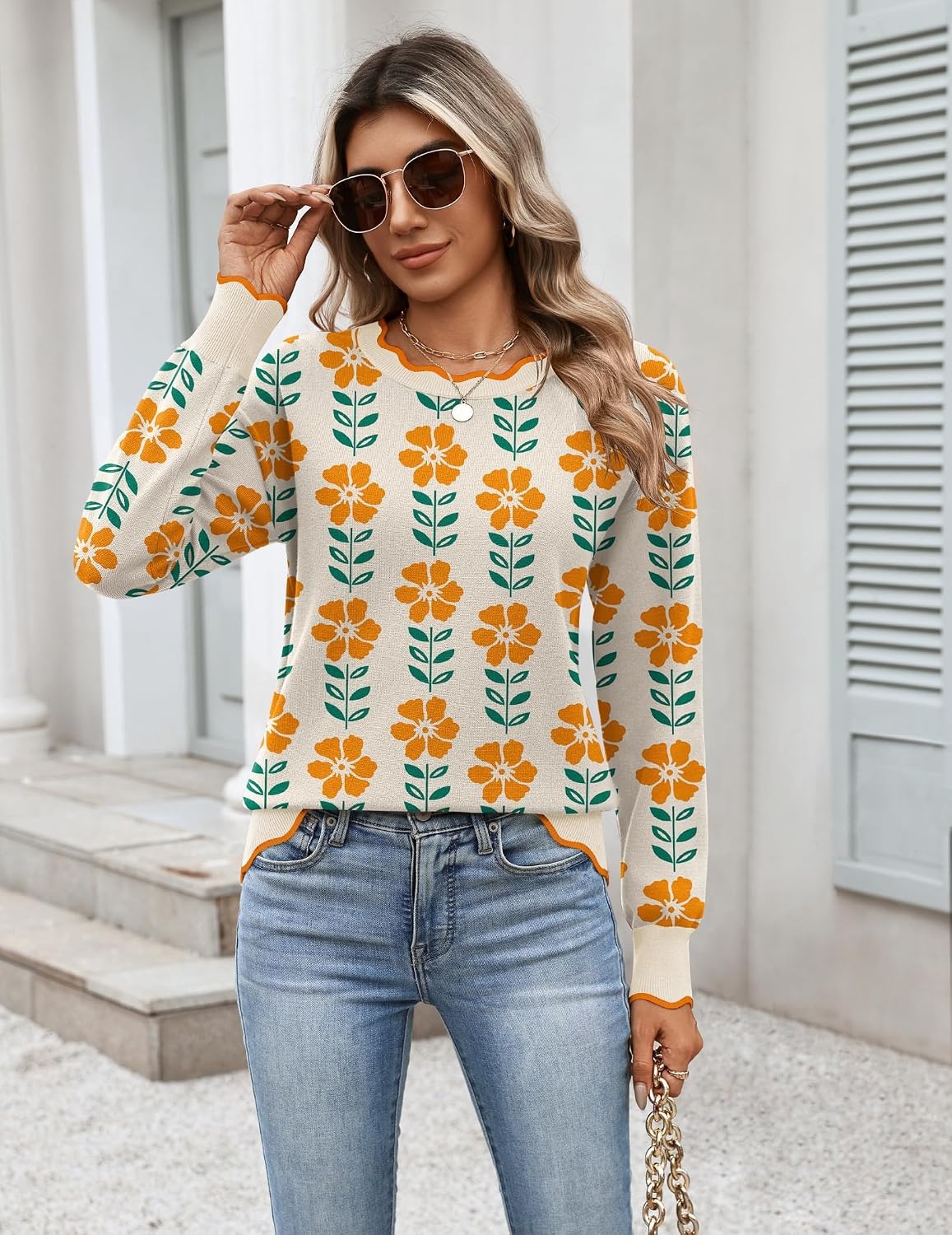 image:imageZeagoo Sweaters for Women 2026 Fall Outfits Long Sleeve Winter ClothesFlower Apricot