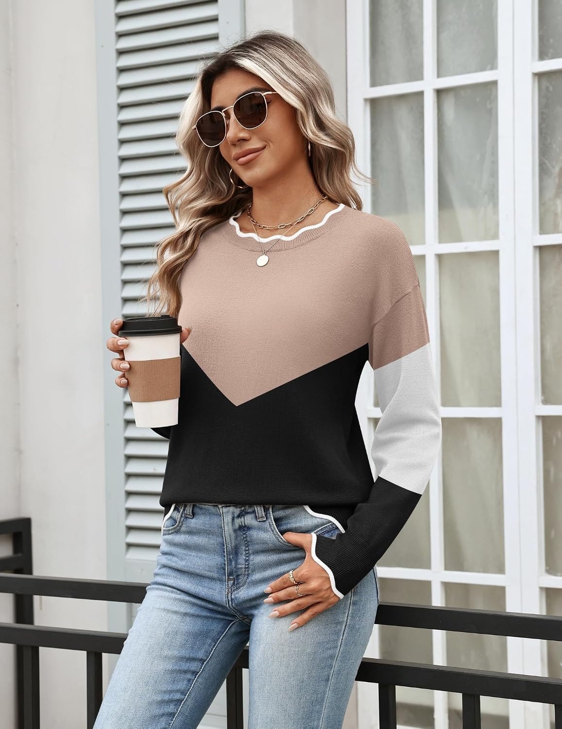image:imageZeagoo Sweaters for Women 2026 Fall Outfits Long Sleeve Winter ClothesKhaki Black
