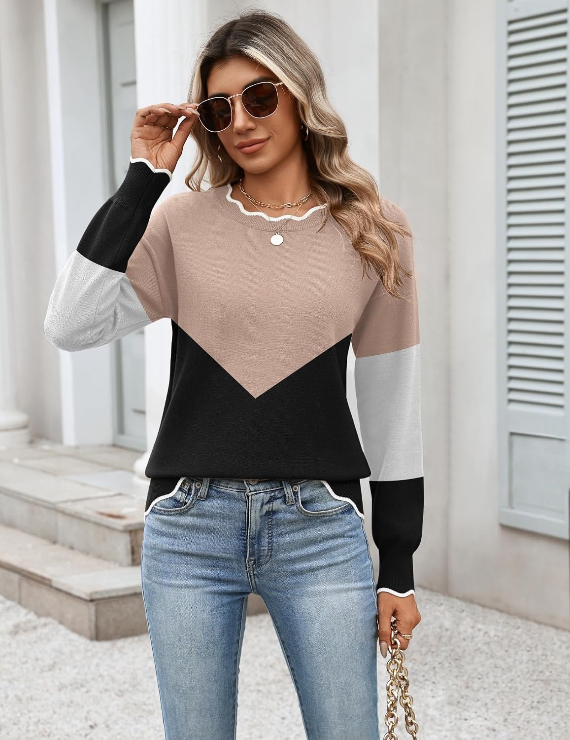 image:imageZeagoo Sweaters for Women 2026 Fall Outfits Long Sleeve Winter ClothesKhaki Black