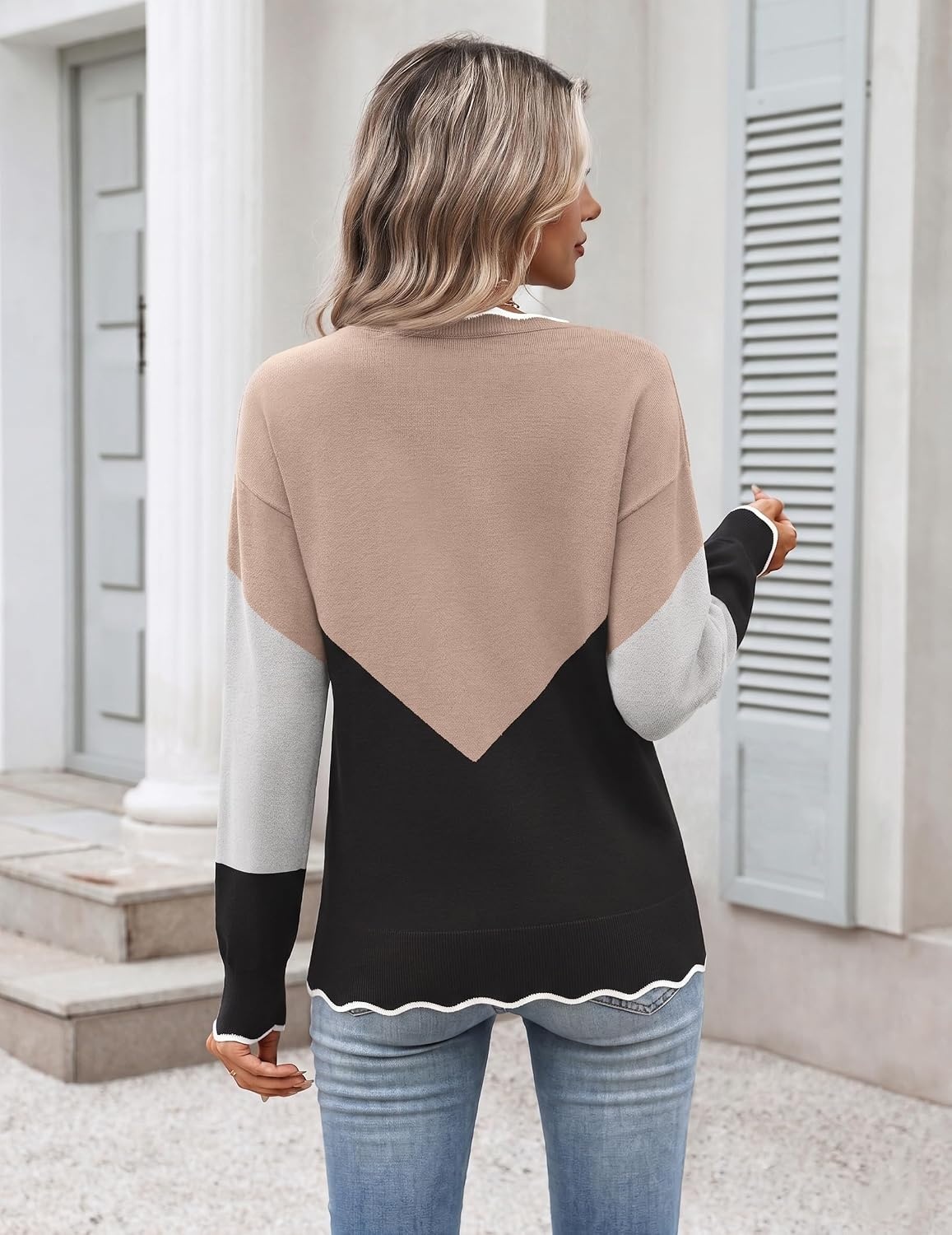 image:imageZeagoo Sweaters for Women 2026 Fall Outfits Long Sleeve Winter ClothesKhaki Black