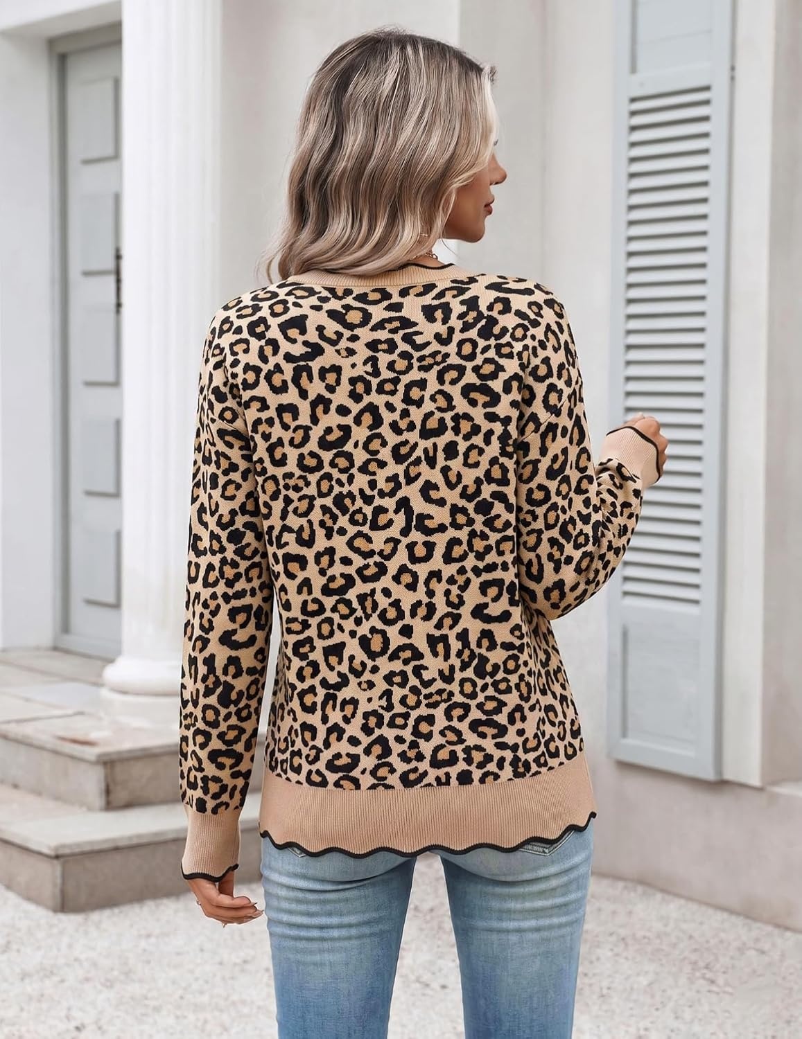 image:imageZeagoo Sweaters for Women 2026 Fall Outfits Long Sleeve Winter ClothesLeopard Print Camel