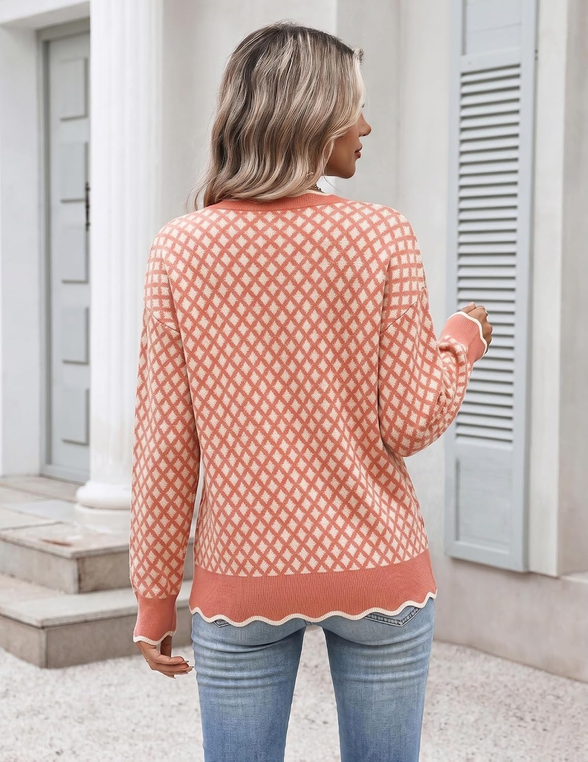 image:imageZeagoo Sweaters for Women 2026 Fall Outfits Long Sleeve Winter ClothesOrange White
