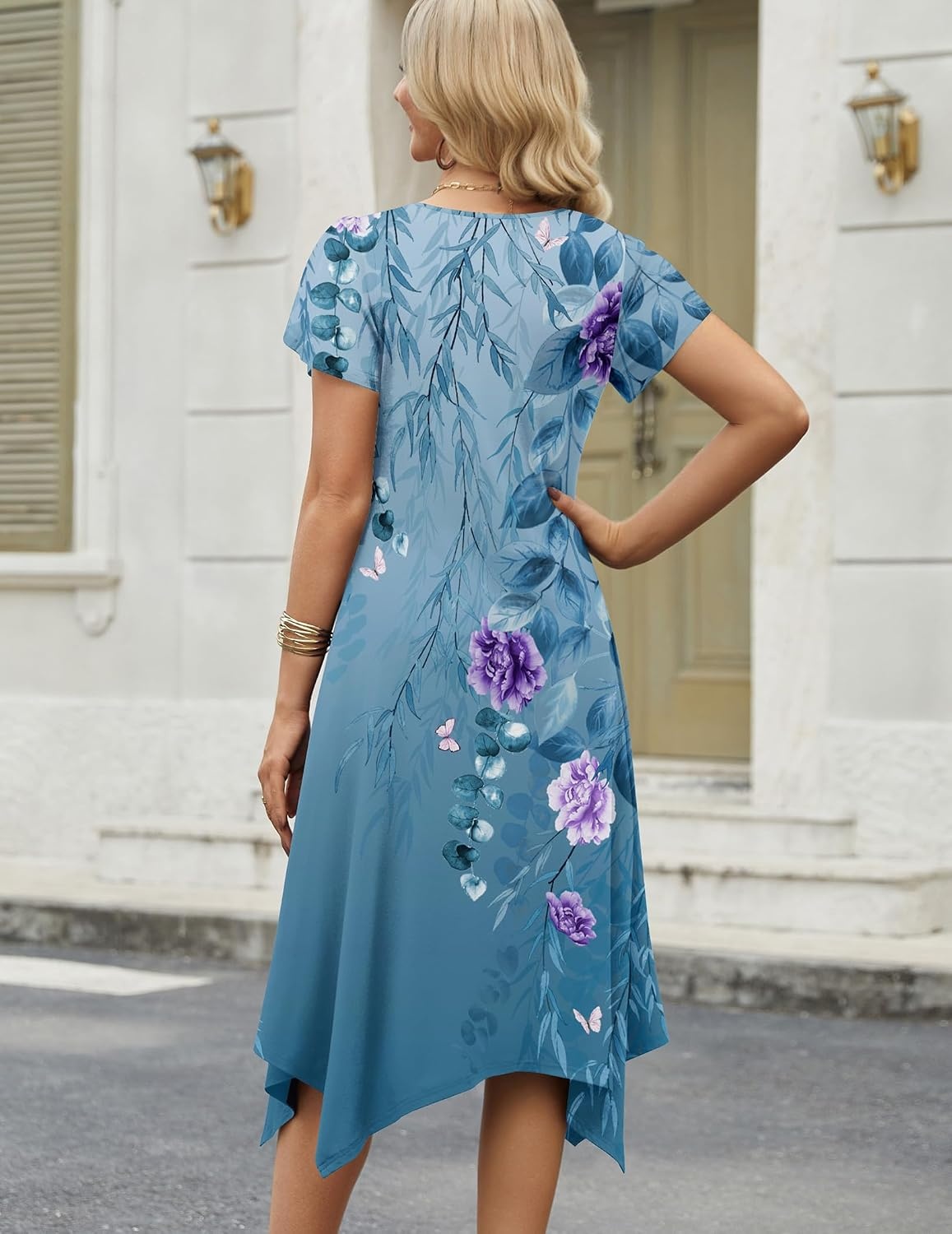 image:imageZeagoo Womens Casual Dress for Summer Loose Hankerchief Flare Midi Sundress01 Blue