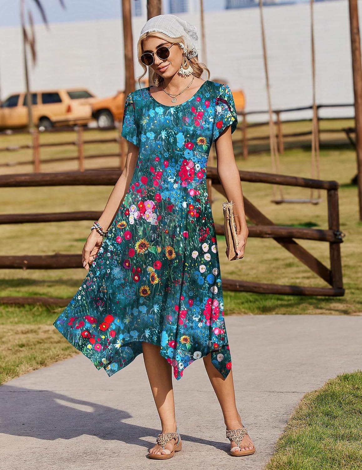 image:imageZeagoo Womens Casual Dress for Summer Loose Hankerchief Flare Midi Sundress02 Blue