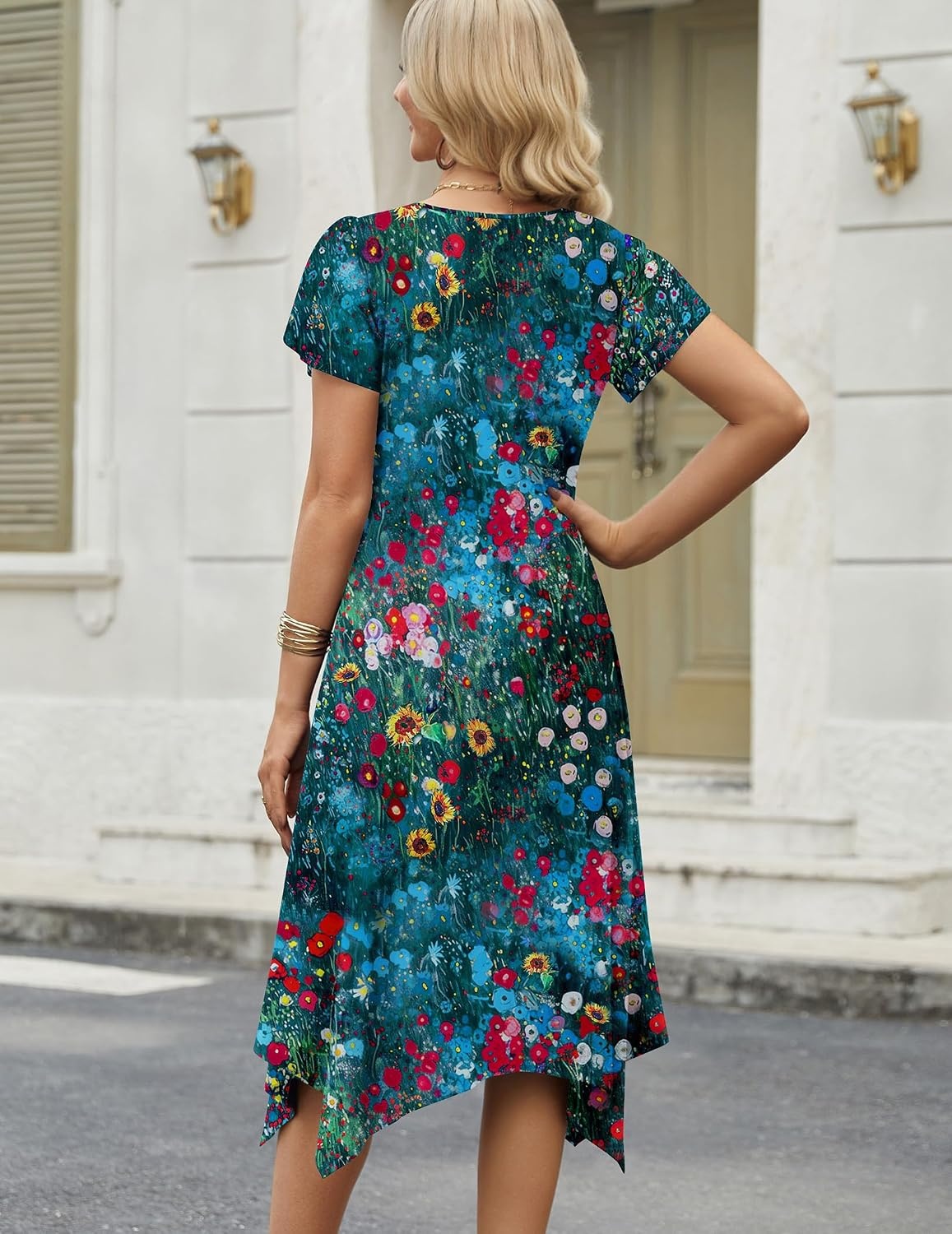 image:imageZeagoo Womens Casual Dress for Summer Loose Hankerchief Flare Midi Sundress02 Blue