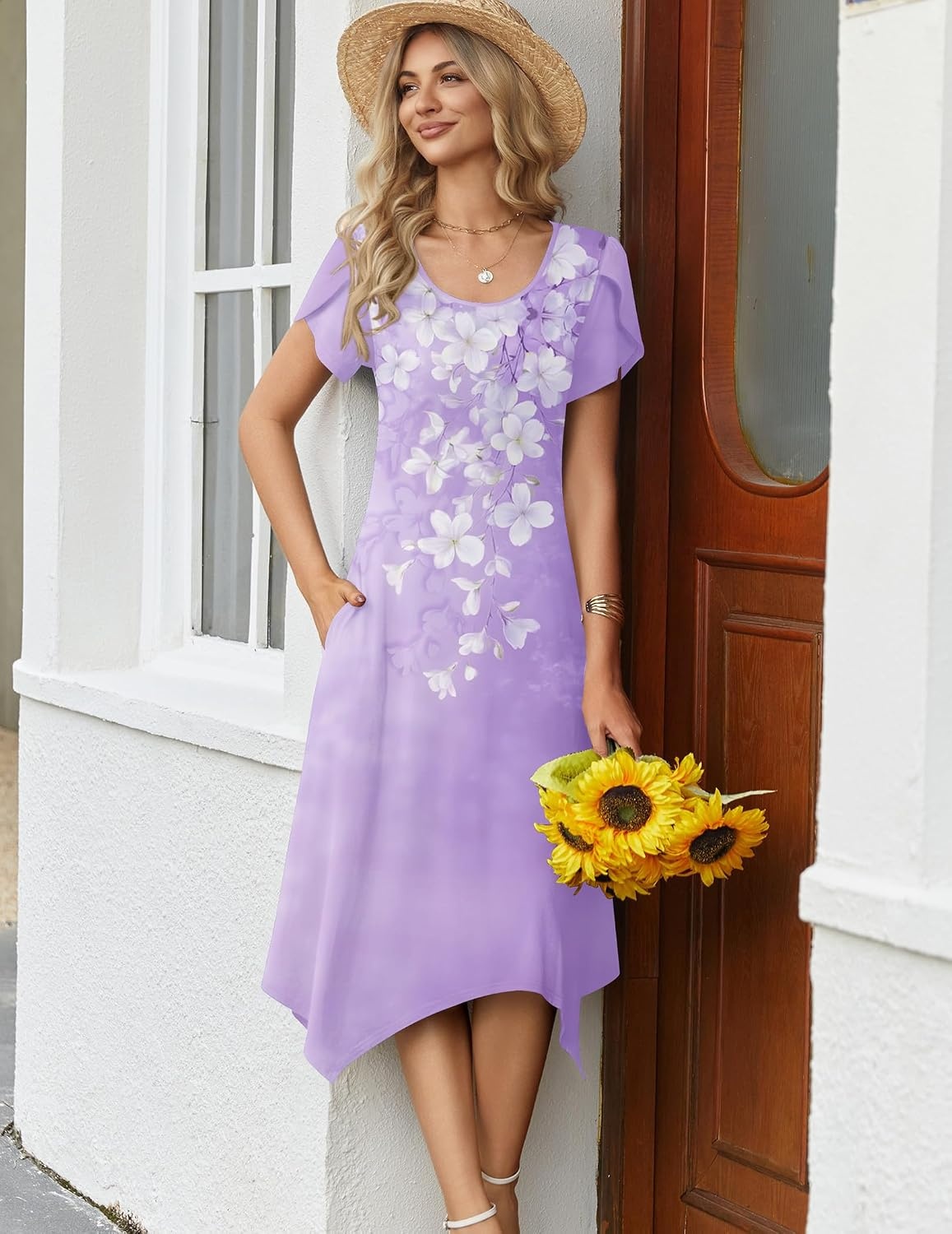 image:imageZeagoo Womens Casual Dress for Summer Loose Hankerchief Flare Midi Sundress02 Purple