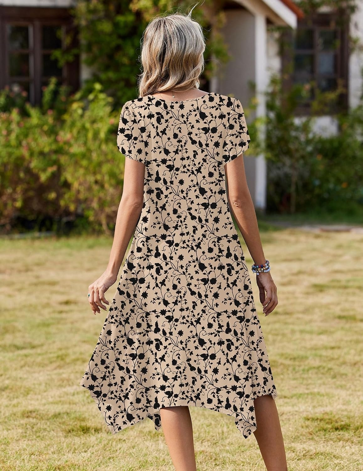 image:imageZeagoo Womens Casual Dress for Summer Loose Hankerchief Flare Midi SundressBeige