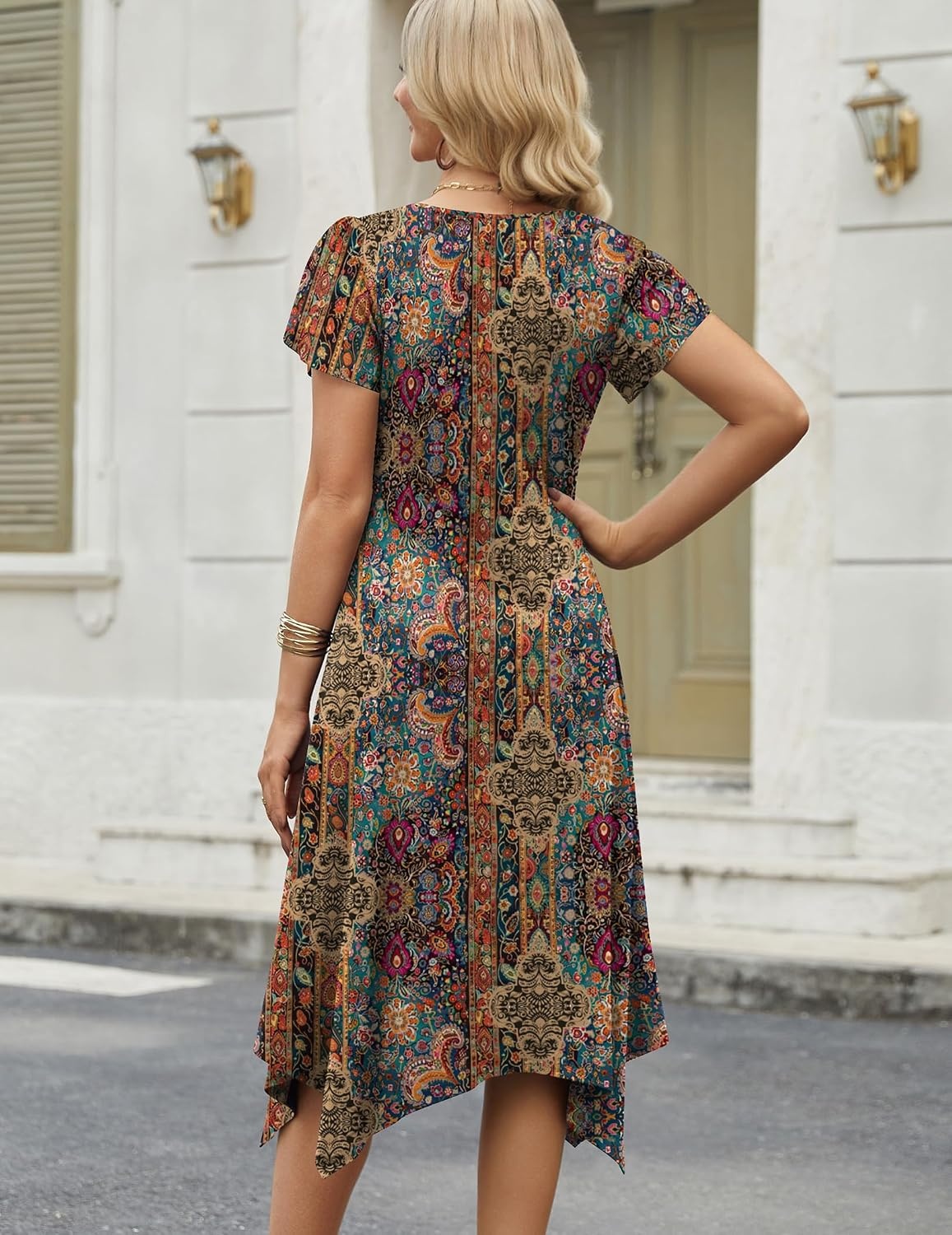 image:imageZeagoo Womens Casual Dress for Summer Loose Hankerchief Flare Midi SundressBrown