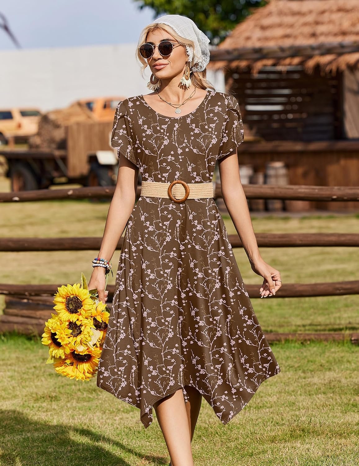 image:imageZeagoo Womens Casual Dress for Summer Loose Hankerchief Flare Midi SundressCoffee