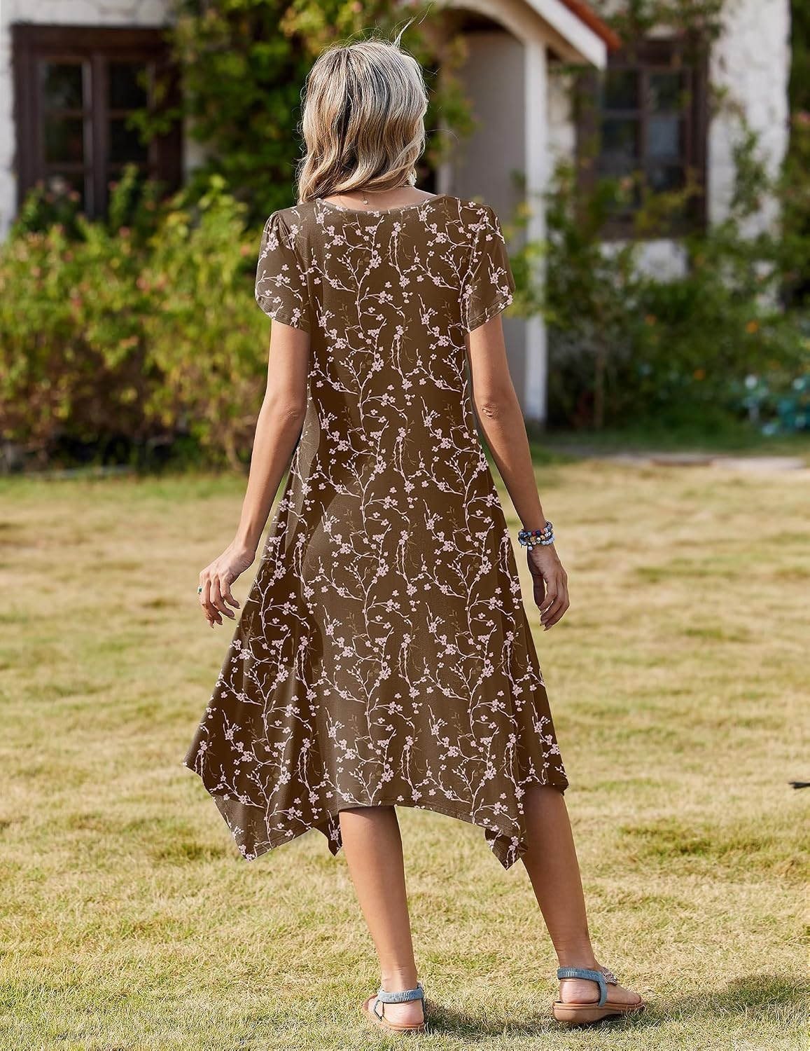 image:imageZeagoo Womens Casual Dress for Summer Loose Hankerchief Flare Midi SundressCoffee