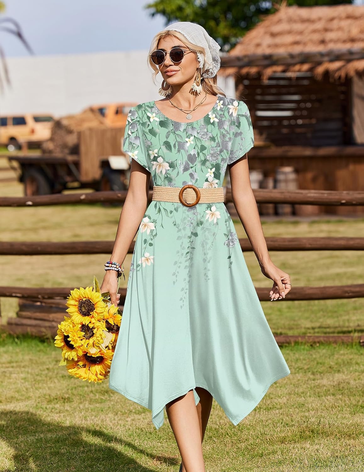 image:imageZeagoo Womens Casual Dress for Summer Loose Hankerchief Flare Midi SundressLight Green