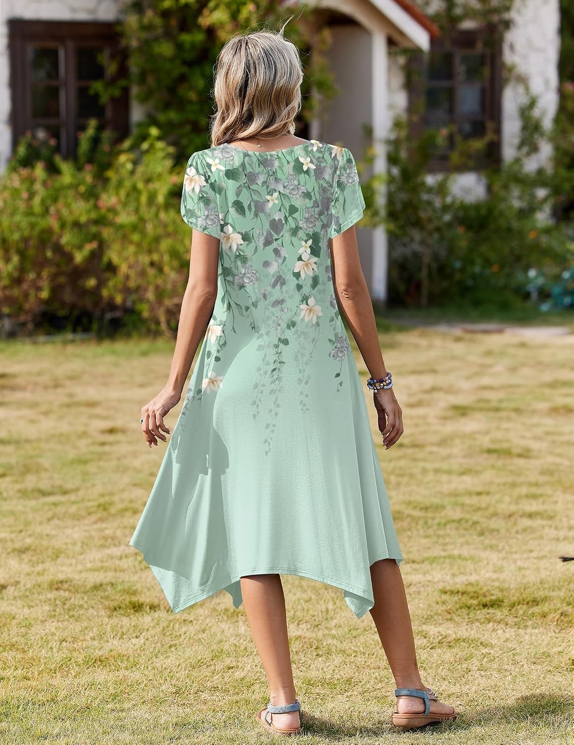 image:imageZeagoo Womens Casual Dress for Summer Loose Hankerchief Flare Midi SundressLight Green