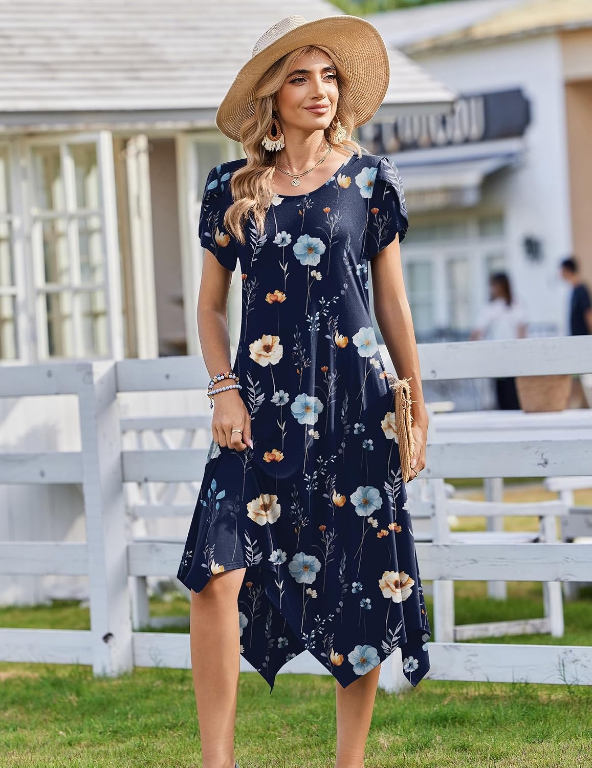 image:imageZeagoo Womens Casual Dress for Summer Loose Hankerchief Flare Midi SundressNavy Floral