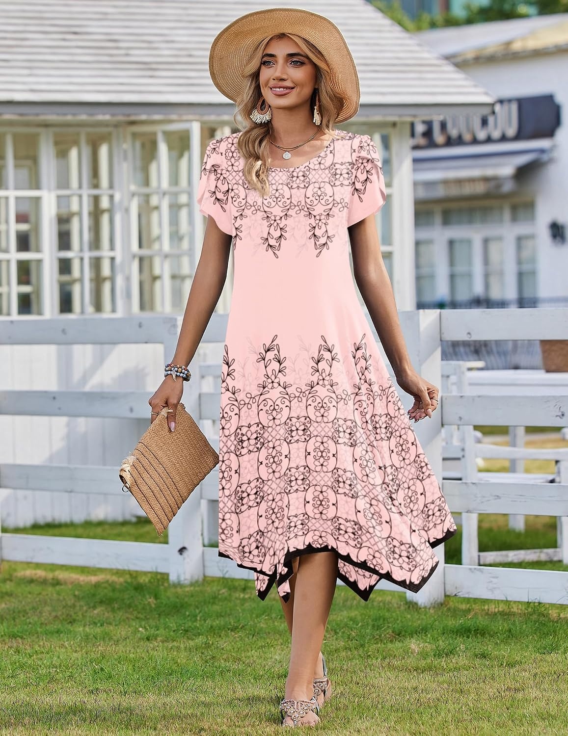 image:imageZeagoo Womens Casual Dress for Summer Loose Hankerchief Flare Midi SundressPink Sf292