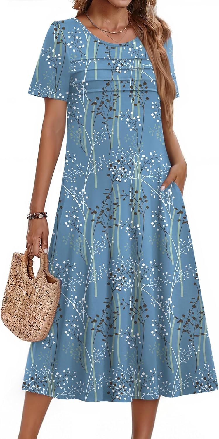 image:imageZeagoo Womens Casual Dresses for Summer Short Sleeve Flare Midi Dress Beach04 Blue