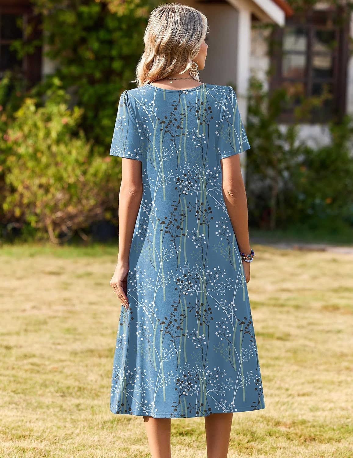 image:imageZeagoo Womens Casual Dresses for Summer Short Sleeve Flare Midi Dress Beach04 Blue
