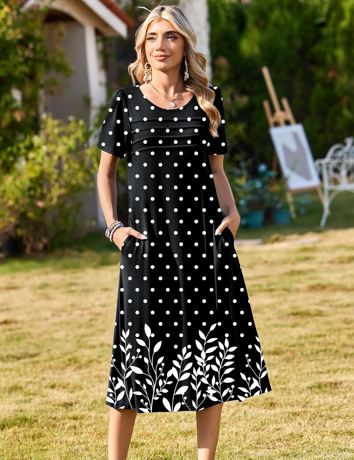 image:imageZeagoo Womens Casual Dresses for Summer Short Sleeve Flare Midi Dress BeachBlack Sp122