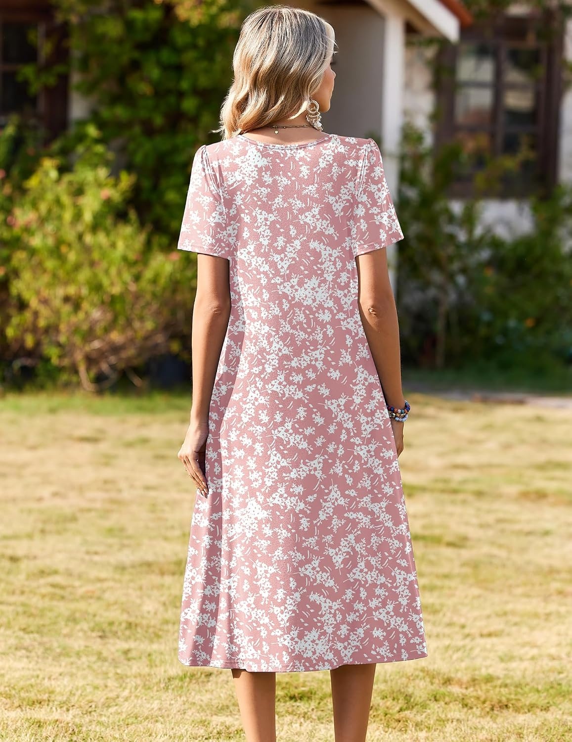 image:imageZeagoo Womens Casual Dresses for Summer Short Sleeve Flare Midi Dress BeachPink Xh530