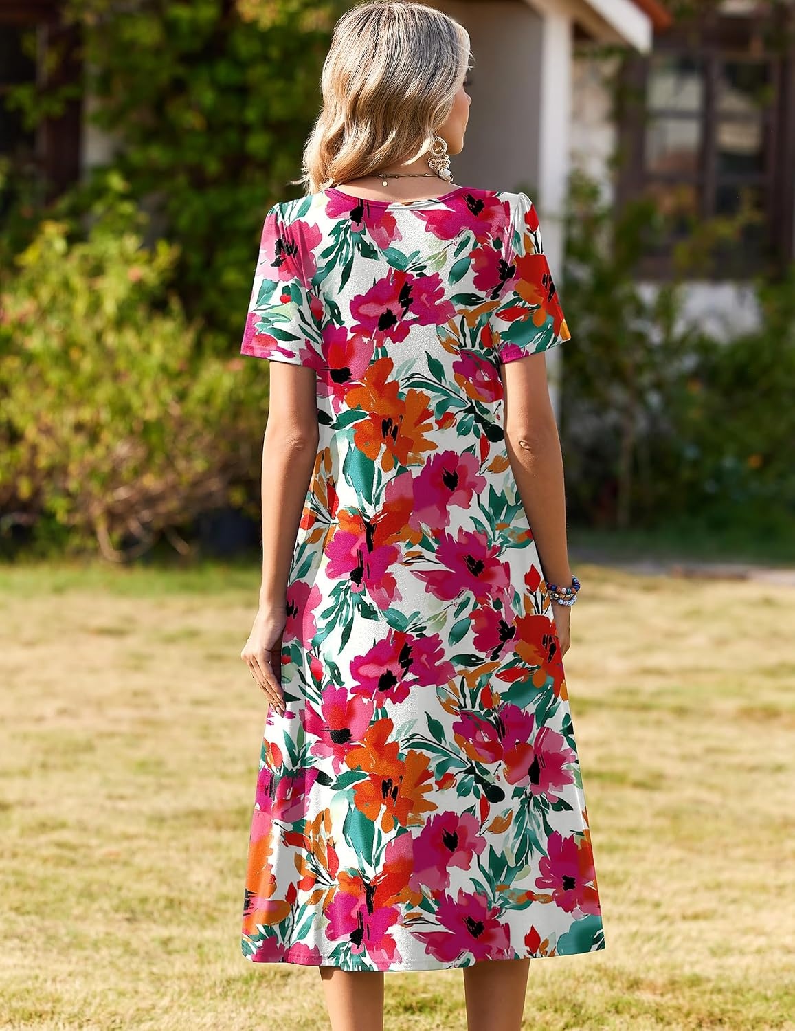 image:imageZeagoo Womens Casual Dresses for Summer Short Sleeve Flare Midi Dress BeachRed Floral