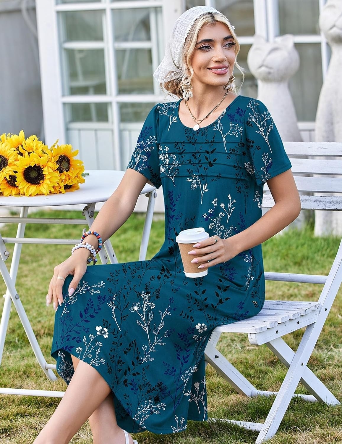 image:imageZeagoo Womens Casual Dresses for Summer Short Sleeve Flare Midi Dress BeachSf365