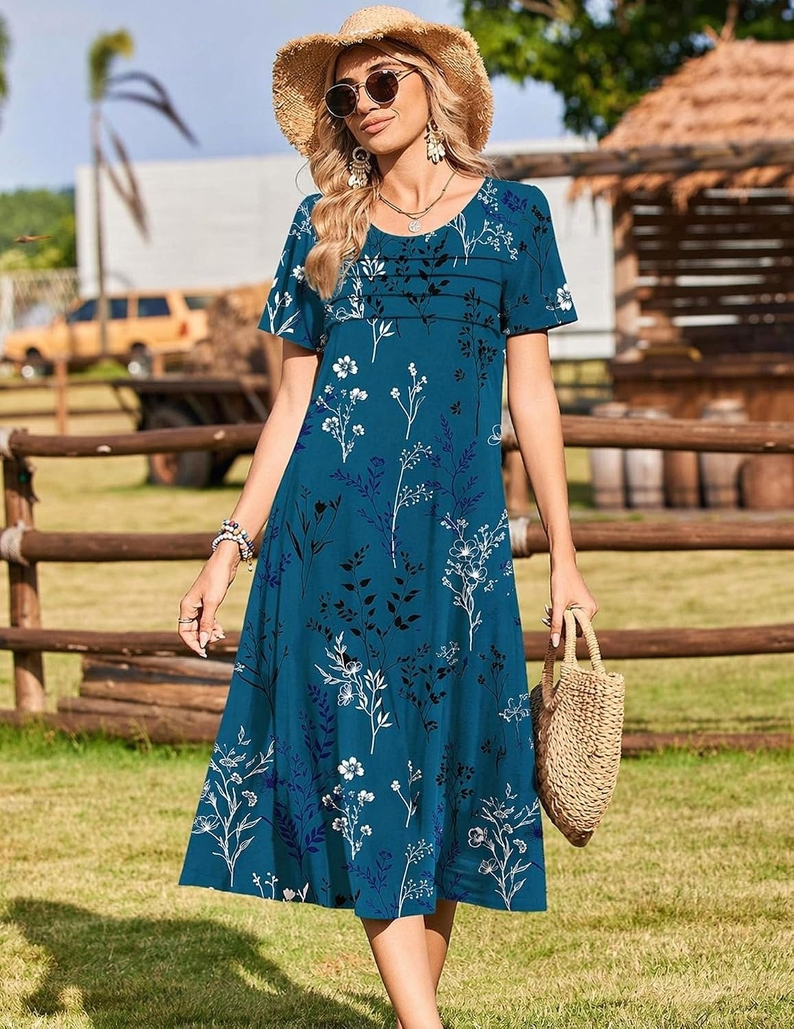 image:imageZeagoo Womens Casual Dresses for Summer Short Sleeve Flare Midi Dress BeachSf365